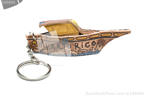 Image of key chain souvenir leather boat with flag puerto rico