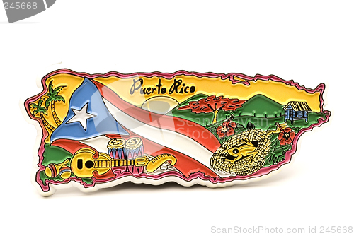 Image of souvenir magnet of puerto rico in shape of the country map