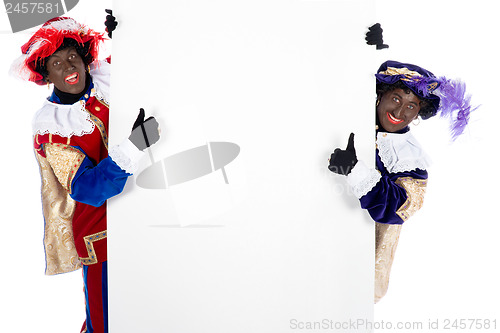 Image of Zwarte Piet with a whiteboard, to put your own text on
