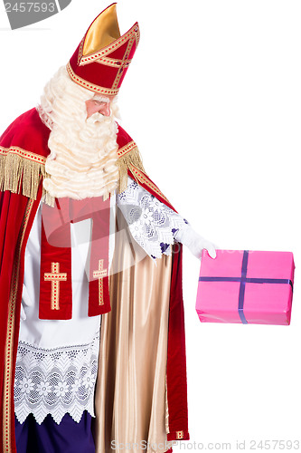 Image of Sinterklaas is giving a present