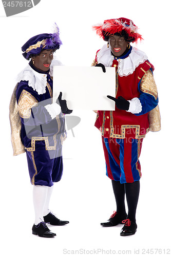 Image of Zwarte Piet with a whiteboard, to put your own text on
