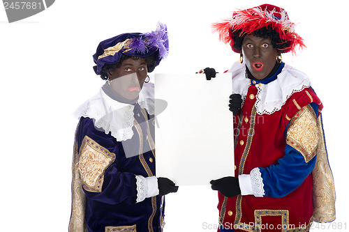 Image of Zwarte Piet with a whiteboard, to put your own text on