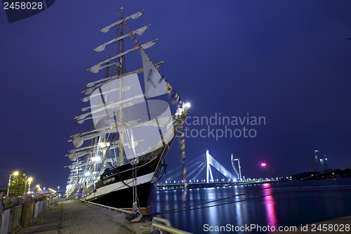 Image of Illuminated The tall ships races ships in Riga