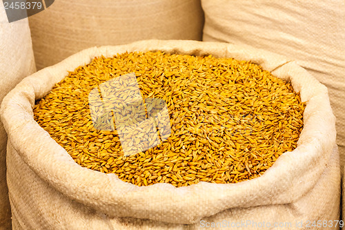 Image of Bag of burlap filled with cereal