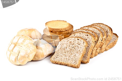 Image of fresh buns, crackers and sliced bread