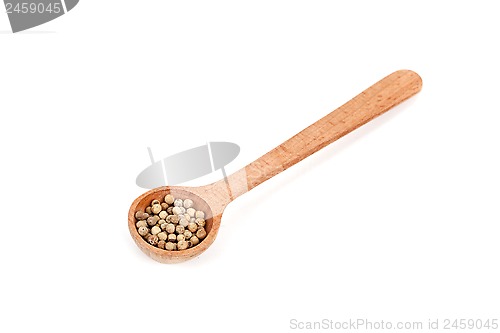 Image of white pepper in wooden spoon