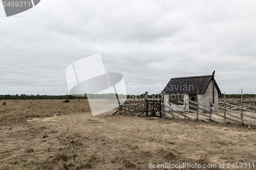 Image of Old farm in the gloomy field