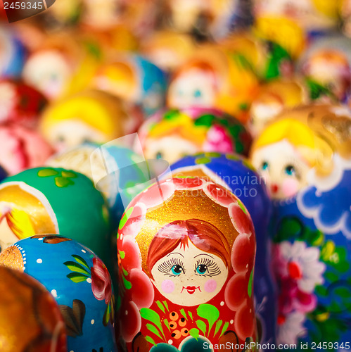 Image of Colorful Russian nesting dolls at the market