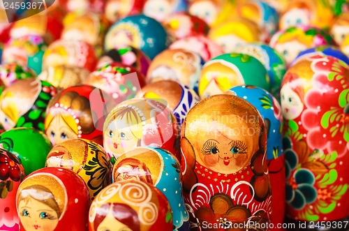 Image of Colorful Russian nesting dolls at the market