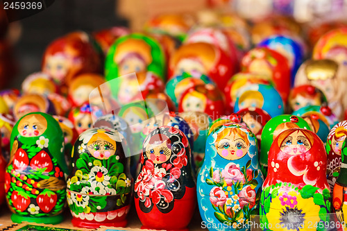 Image of Colorful Russian nesting dolls at the market