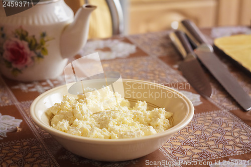 Image of Cottage Cheese In Plate  On Table