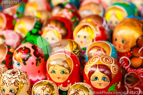 Image of Colorful Russian nesting dolls at the market