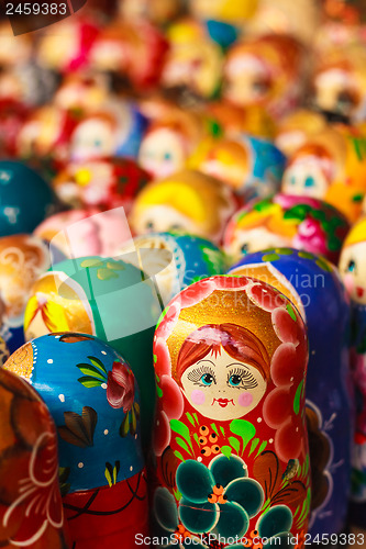 Image of Colorful Russian nesting dolls at the market