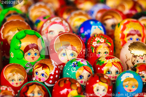 Image of Colorful Russian nesting dolls at the market