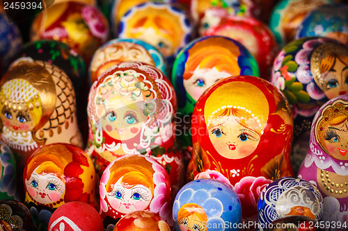 Image of Colorful Russian nesting dolls at the market