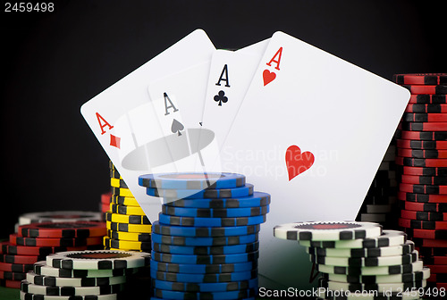 Image of frame made of playing cards and poker chips