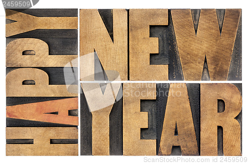 Image of happy new year in wood type