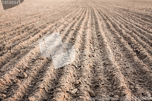 Image of Furrows in a field after plowing it. 