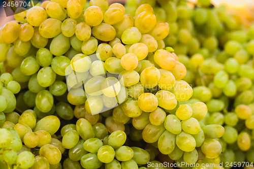 Image of Fresh green grapes pile on the local market.  Crop Background