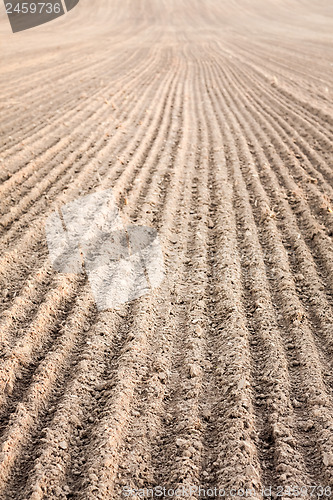 Image of Furrows in a field after plowing it. 