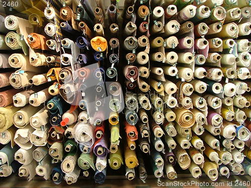 Image of wall full of rolls of fabrics