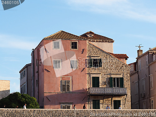 Image of Dubrovnik, august 2013, fortified old town seen from the harbor