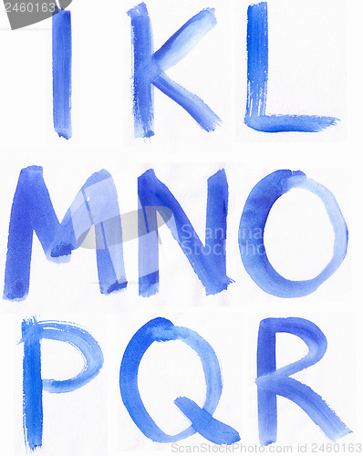 Image of Handwritten Blue Watercolor ABC Alphabet