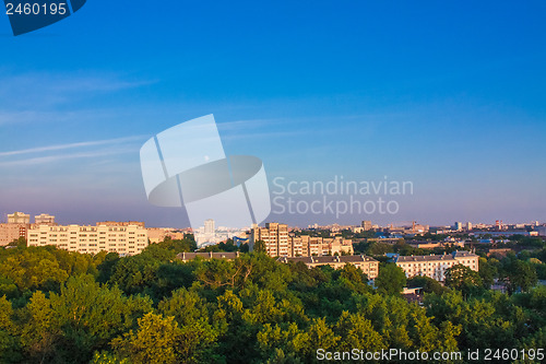 Image of Minsk (Belarus) City Quarter With Green Parks Under Blue Sky