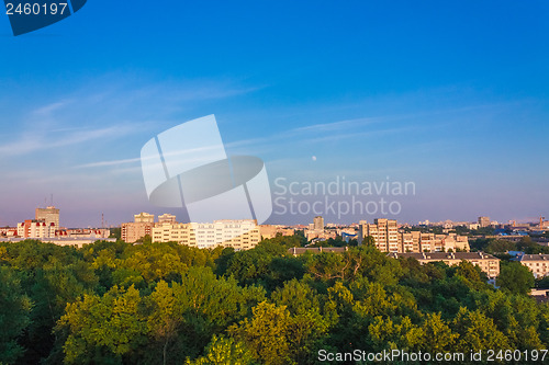 Image of Minsk (Belarus) City Quarter With Green Parks Under Blue Sky