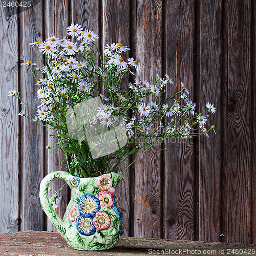 Image of Still life with blue asters in vase.