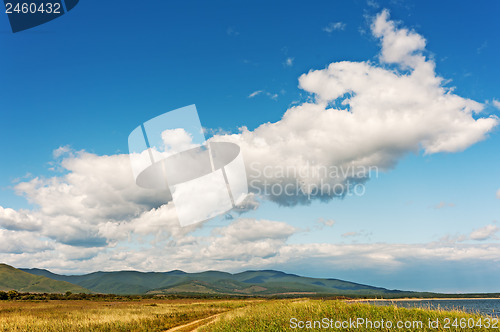 Image of Landscape with mountain views, blue sky and beautiful clouds.