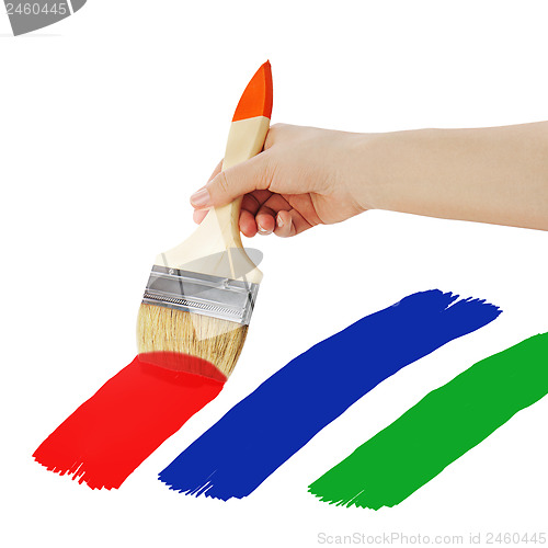 Image of Female hand holding paint brush isolated on white background.