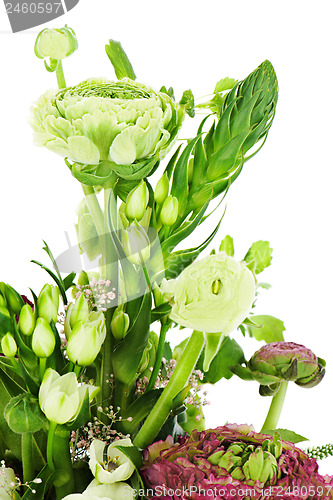 Image of Fragment of colorful bouquet isolated on white background. Close