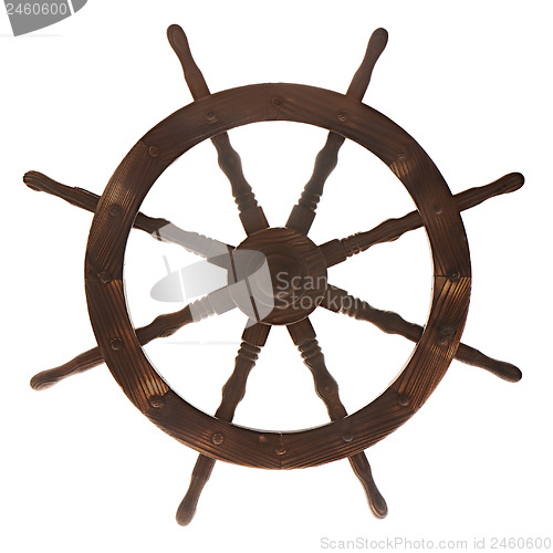 Image of Old boat steering wheel isolated on white background.