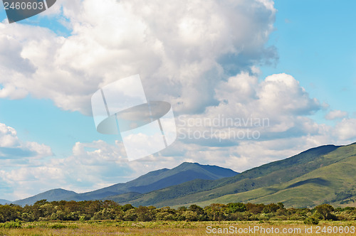 Image of Landscape with mountain views, blue sky and beautiful clouds.