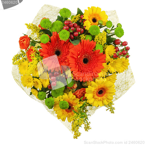 Image of Colorful bouquet from gerberas isolated on white background.