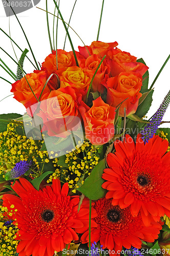 Image of Colorful bouquet from roses and gerbera flowers isolated on whit