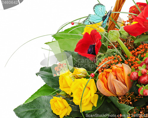 Image of Fragment of colorful bouquet isolated on white background. Close