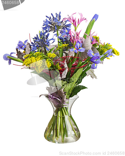 Image of Colorful flower bouquet arrangement centerpiece in vase isolated