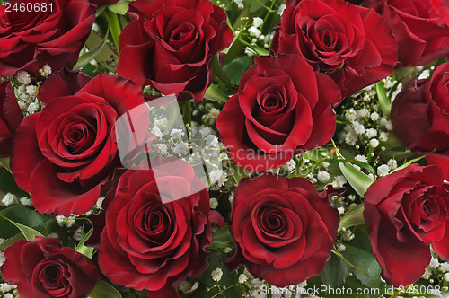 Image of Colorful flower bouquet from red roses. 