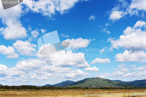 Image of Landscape with mountain views, blue sky and beautiful clouds.