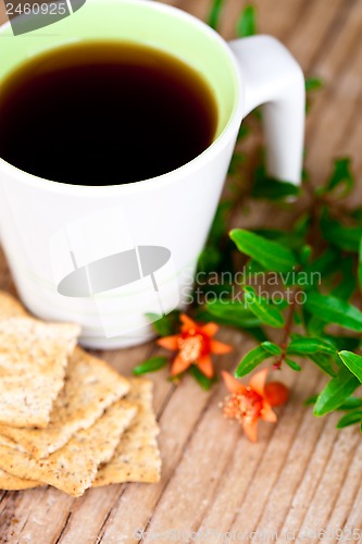 Image of cup of tea and crackers for breakfast 