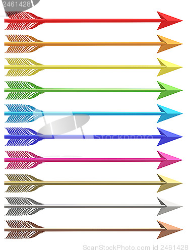 Image of Set of colorful metallic arrows isolated on white 