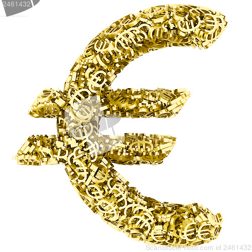 Image of Big euro sign composed of many golden small euro signs on white