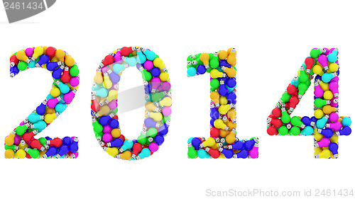 Image of 2014 digits composed of colorful lightbulbs isolated on white