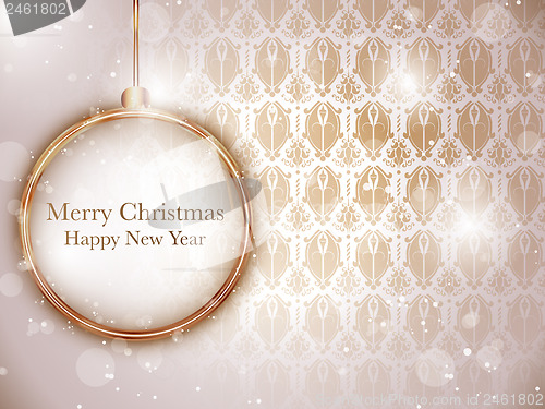 Image of Merry Christmas Gold Balls with Retro Background