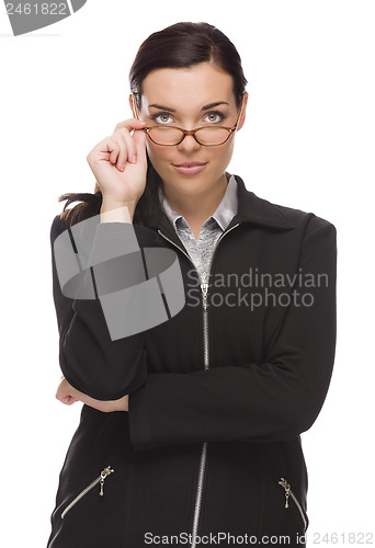 Image of Confident Mixed Race Businesswoman Touching her Glasses
