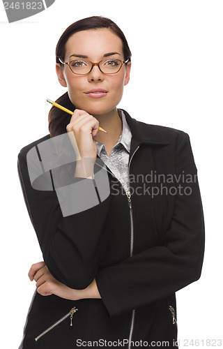 Image of Confident Mixed Race Businesswoman Holding a Pencil
