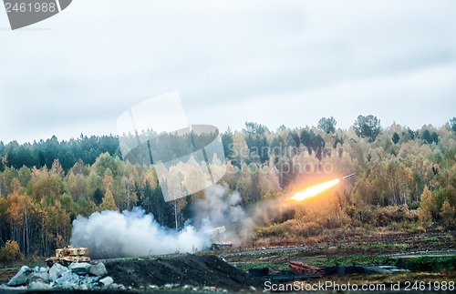 Image of Rocket launch by TOS-1A system