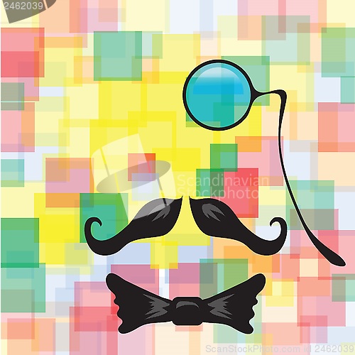 Image of Vintage silhouette of monocle, mustaches and a bow tie